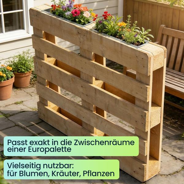 6er-Set Premium Pflanzkasten für Europaletten aus verzinktem Metall, Paletteneinsatz mit 3 Ablauflöchern, Blumenkasten für Palettenmöbel, Silber