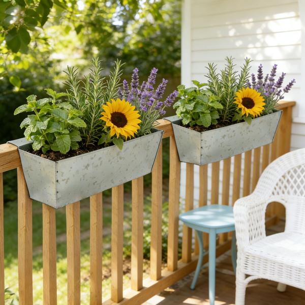 6er-Set Premium Pflanzkasten für Europaletten mit Hängeschiene aus verzinktem Metall,  Paletteneinsatz & Balkonkasten für Geländer bis 2,5 cm Breite, Silber