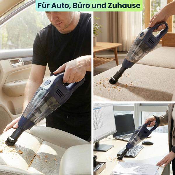 Akku-Handsauger 6800 Pa starker Mini Staubsauger, kabellos 2600 mAh Li-Ion 66W Tischsauger - kompakt & leise für Auto, Büro, Zuhause