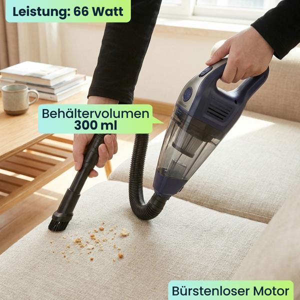 Akku-Handsauger 6800 Pa starker Mini Staubsauger, kabellos 2600 mAh Li-Ion 66W Tischsauger - kompakt & leise für Auto, Büro, Zuhause