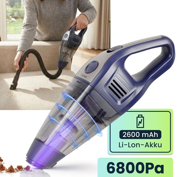 Akku-Handsauger 6800 Pa starker Mini Staubsauger, kabellos 2600 mAh Li-Ion 66W Tischsauger - kompakt & leise für Auto, Büro, Zuhause