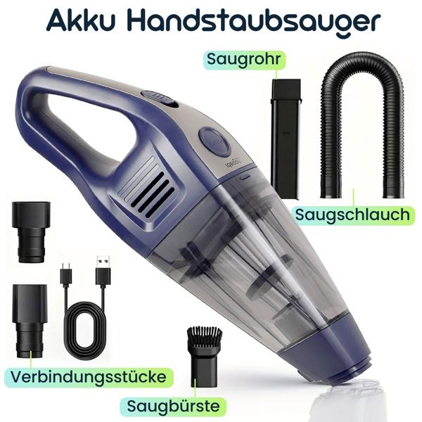 Akku-Handsauger 6800 Pa starker Mini Staubsauger, kabellos 2600 mAh Li-Ion 66W Tischsauger - kompakt & leise für Auto, Büro, Zuhause