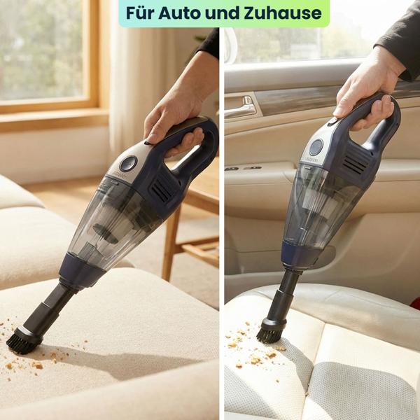 Akku Handstaubsauger 15000Pa stark – Beutelloser Tischstaubsauger leise mit Brushless Motor für Auto, Tastatur, u.v.m. - inklusive Zubehör