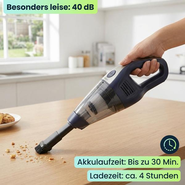 Akku Handstaubsauger 15000Pa stark – Beutelloser Tischstaubsauger leise mit Brushless Motor für Auto, Tastatur, u.v.m. - inklusive Zubehör