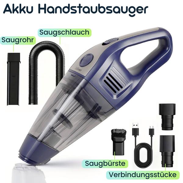 Akku Handstaubsauger 15000Pa stark – Beutelloser Tischstaubsauger leise mit Brushless Motor für Auto, Tastatur, u.v.m. - inklusive Zubehör