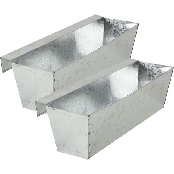 Lot de 2 bacs à plantes premium pour palettes Europe avec rail de suspension en métal galvanisé, insert de palette et jardinière de balcon pour garde-corps jusqu‘à 2,5 cm de large, argent