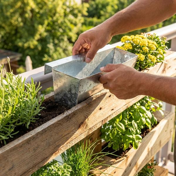6er-Set Premium Pflanzkasten für Europaletten mit Hängeschiene aus verzinktem Metall,  Paletteneinsatz & Balkonkasten für Geländer bis 2,5 cm Breite, Silber