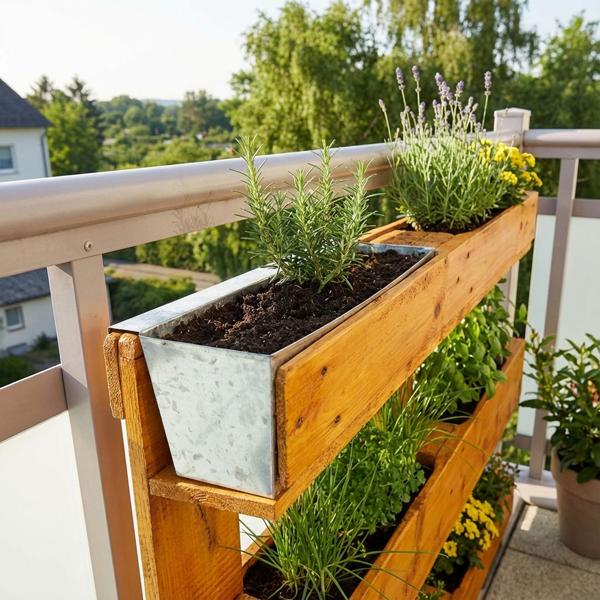 6er-Set Premium Pflanzkasten für Europaletten mit Hängeschiene aus verzinktem Metall,  Paletteneinsatz & Balkonkasten für Geländer bis 2,5 cm Breite, Silber