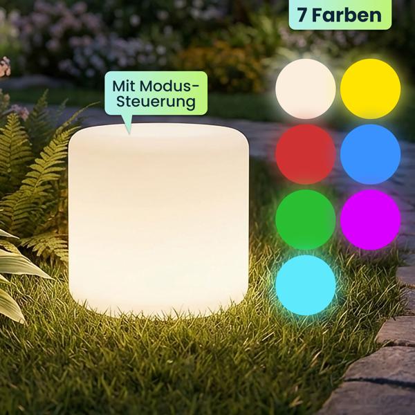 2er-Set Moderne LED Solar Zylindrische Tischlampe & Gartenleuchte mit Erdspiess, RGBW Farbwechsel, USB aufladbar, IP44 wetterfest 