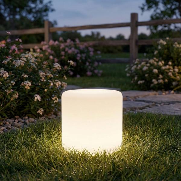 2er-Set Moderne LED Solar Zylindrische Tischlampe & Gartenleuchte mit Erdspiess, RGBW Farbwechsel, USB aufladbar, IP44 wetterfest 