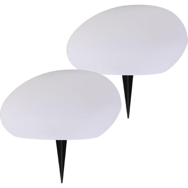2 lampes de jardin solaires élégantes IP44 – pierres décoratives avec piquet, lumière blanc chaud et colorée – résistantes aux intempéries, 22,4 cm