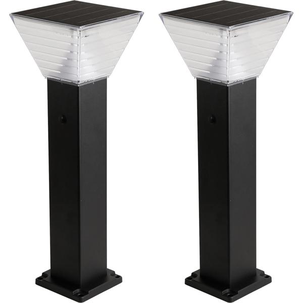 2er-Set Premium Solar Säulen-Wegeleuchte 60cm aus Aluminium in Schwarz, 300lm, IP65 wasserfest, 360° Abstrahlung, 2 Lichtfarben & Leuchtmodi, Gartenlampe