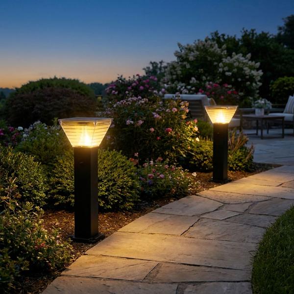 2er-Set Premium Solar Säulen-Wegeleuchte 60cm aus Aluminium in Schwarz, 300lm, IP65 wasserfest, 360° Abstrahlung, 2 Lichtfarben & Leuchtmodi, Gartenlampe