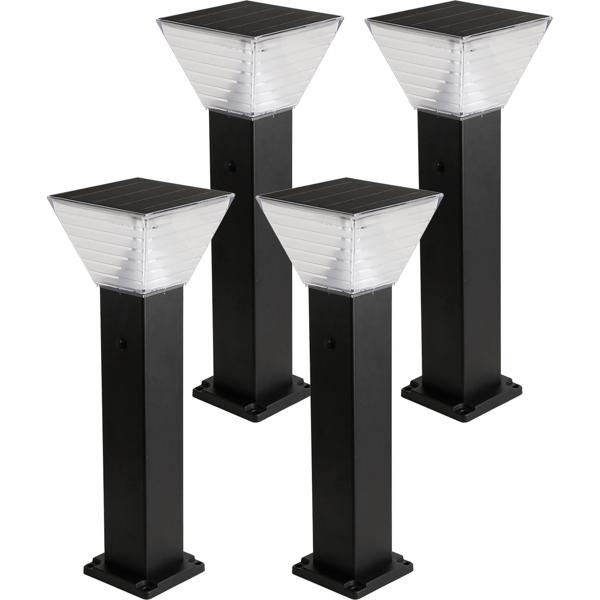 Set da 4 lampade solari premium a colonna per vialetti, 60 cm, in alluminio nero, 300 lm, IP65 impermeabile, emissione a 360°, 2 tonalità di luce e modalità di illuminazione, lampada da giardino