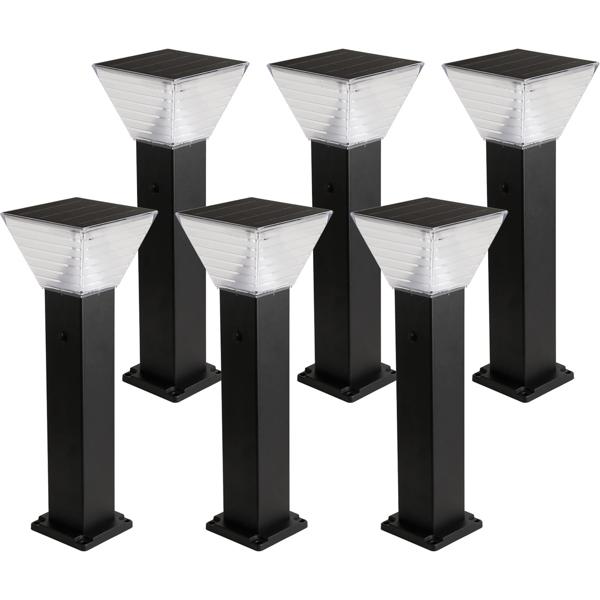 6er-Set Premium Solar Säulen-Wegeleuchte 60cm aus Aluminium in Schwarz, 300lm, IP65 wasserfest, 360° Abstrahlung, 2 Lichtfarben & Leuchtmodi, Gartenlampe