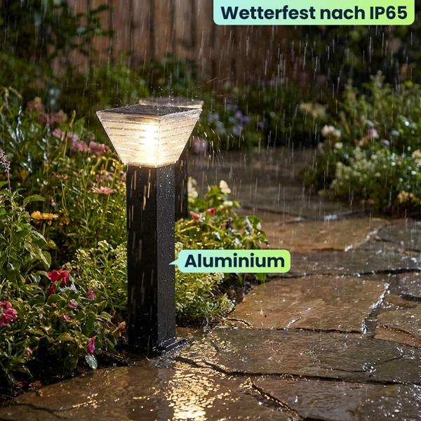 6er-Set Premium Solar Säulen-Wegeleuchte 60cm aus Aluminium in Schwarz, 300lm, IP65 wasserfest, 360° Abstrahlung, 2 Lichtfarben & Leuchtmodi, Gartenlampe