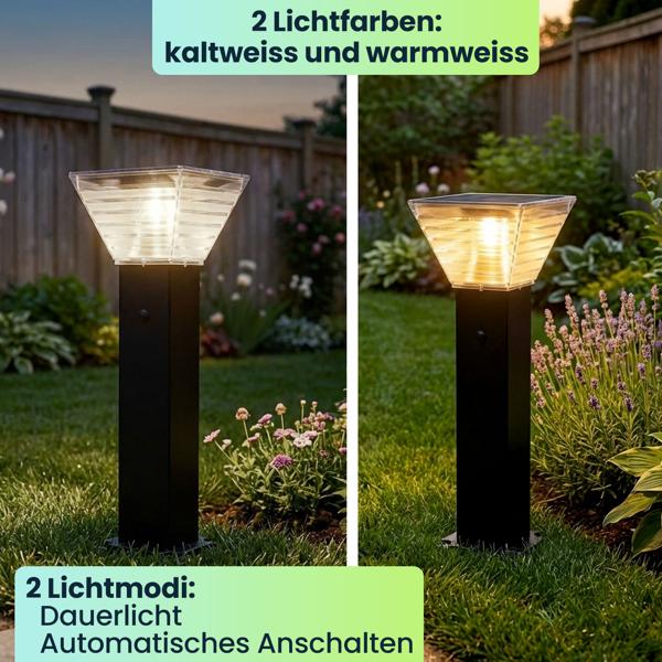 6er-Set Premium Solar Säulen-Wegeleuchte 60cm aus Aluminium in Schwarz, 300lm, IP65 wasserfest, 360° Abstrahlung, 2 Lichtfarben & Leuchtmodi, Gartenlampe