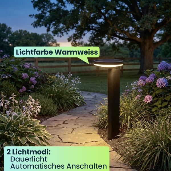 2er-Set Premium Solar Säulen-Wegeleuchte aus Aluminium in Schwarz, 300lm helle SMD-LEDs, Dämmerungssensor & 2 Leuchtmodi, wetterfeste Gartenlampe modern