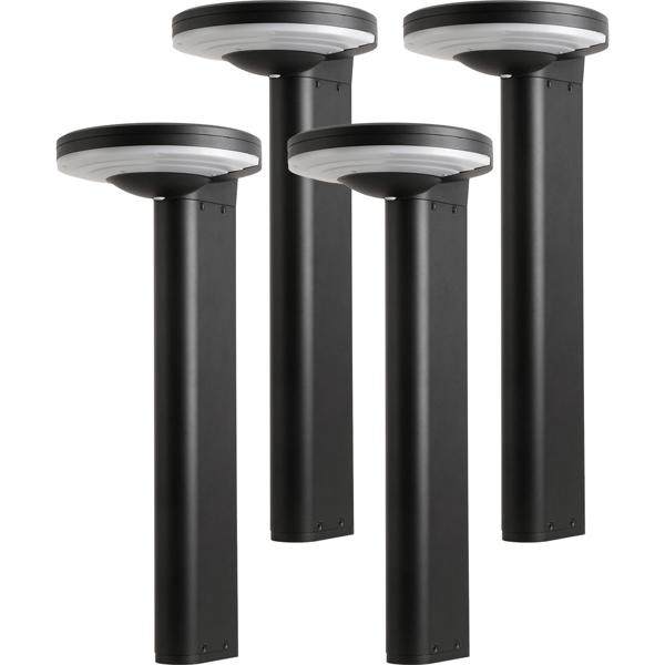 Set di 4 lampade segnapasso solari Premium a colonna in alluminio nero, LED SMD luminosi da 300 lm, sensore crepuscolare & 2 modalità di luce, moderna lampada da giardino resistente alle intemperie