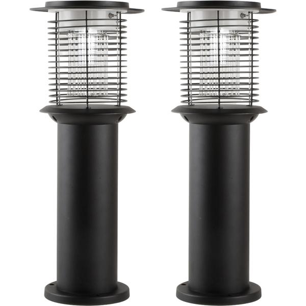 2 lampes de jardin solaires en acier inoxydable avec destructeur de moustiques, balises LED 2 en 1, lumière blanc chaud 300 lm, UV de 15 lm contre les insectes, IP44, 25 x 60 cm