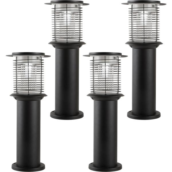 4er-Set Solar Gartenlampe mit Mückenvernichter aus Edelstahl, 2in1 LED Wegeleuchte Schwarz, Warmweiss 300lm & UV Insektenschutz 15lm, IP44, 25 x 60 cm
