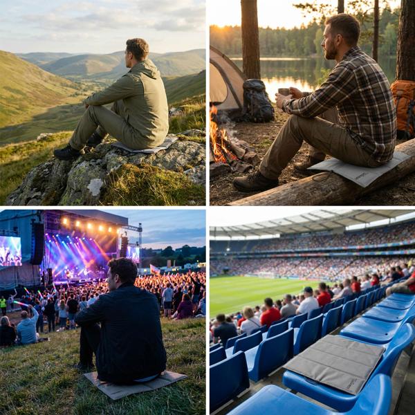 2er-Set Faltbares Sitzkissen für Unterwegs - Outdoor Thermokissen Grau aus robustem Oxford-Stoff - Wasserdicht & Isolierend für Wandern, Camping, Stadion & Kita