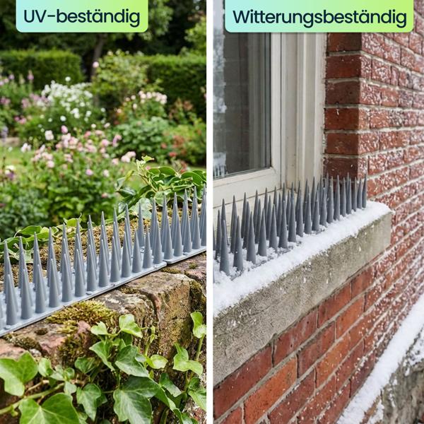 12er Set Taubenspikes Grau 5,4m - Effektive Vogelabwehr aus Polycarbonat - 3-reihige Abwehrspikes gegen Tauben, Möwen, Marder, Katzen & Eichhörnchen