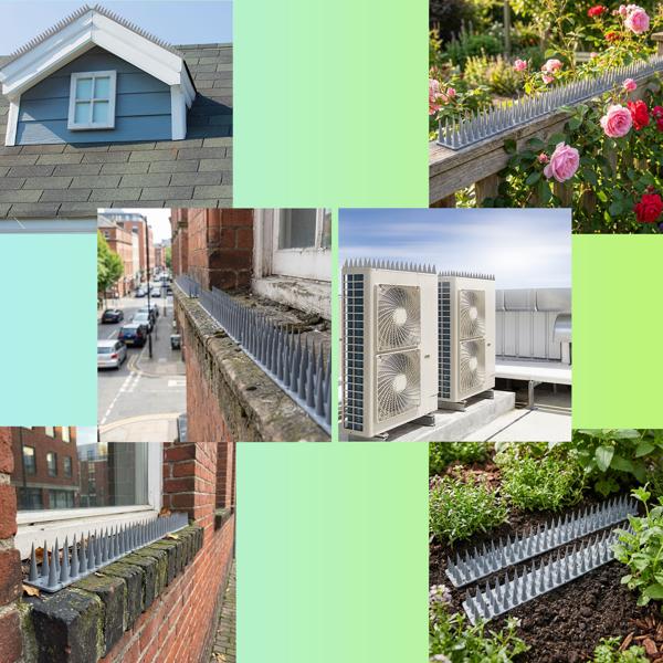 Lot de 12 pics anti-pigeons, gris, 5,4 m – répulsifs efficaces en polycarbonate – 3 rangées de pointes contre pigeons, mouettes, martres, chats et écureuils