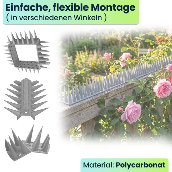 12er Set Taubenspikes Grau 5,4m - Effektive Vogelabwehr aus Polycarbonat - 3-reihige Abwehrspikes gegen Tauben, Möwen, Marder, Katzen & Eichhörnchen