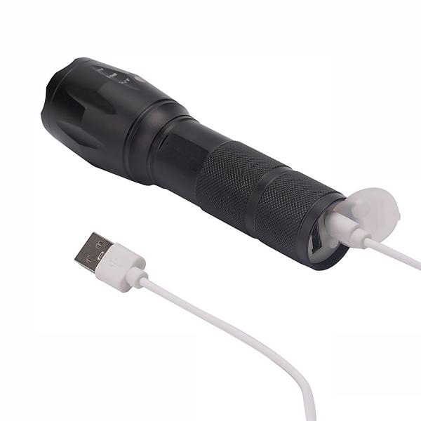 Torcia Cree LED ricaricabile da 260 lm con power bank da 1200 mAh, 10 watt, fascio di luce con zoom, modalità luce lampeggiante per le emergenze