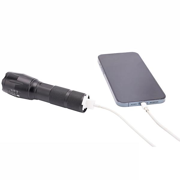 Torcia Cree LED ricaricabile da 260 lm con power bank da 1200 mAh, 10 watt, fascio di luce con zoom, modalità luce lampeggiante per le emergenze