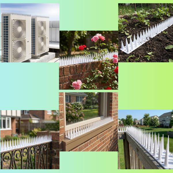 Lot de 12 pics anti-pigeons, blancs, 5,4 m – répulsifs efficaces en polycarbonate – 3 rangées de pointes contre pigeons, mouettes, martres, chats et écureuils