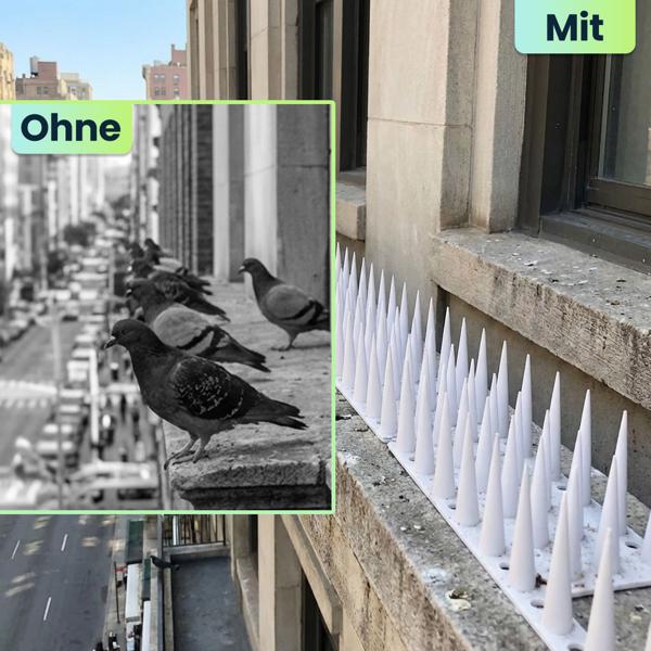 12er Set Taubenspikes Weiss 5,4m - Effektive Vogelabwehr aus Polycarbonat - 3-reihige Abwehrspikes gegen Tauben, Möwen, Marder, Katzen & Eichhörnchen