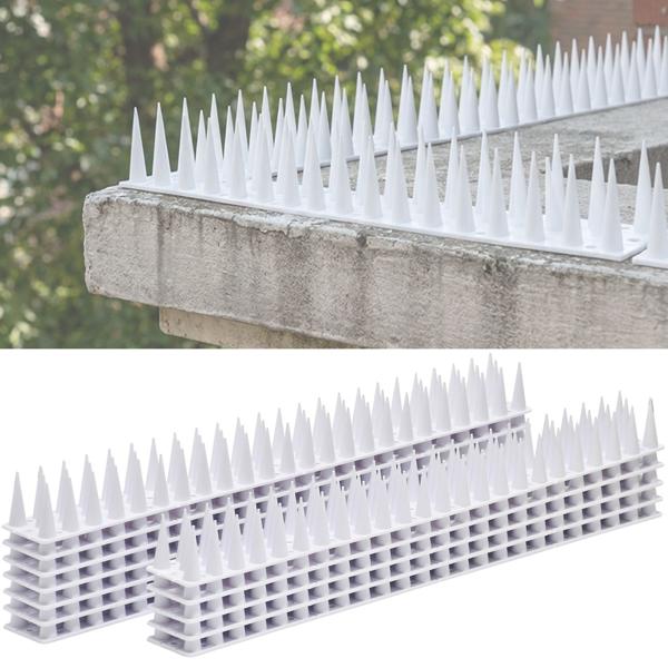 Lot de 12 pics anti-pigeons, blancs, 5,4 m – répulsifs efficaces en polycarbonate – 3 rangées de pointes contre pigeons, mouettes, martres, chats et écureuils