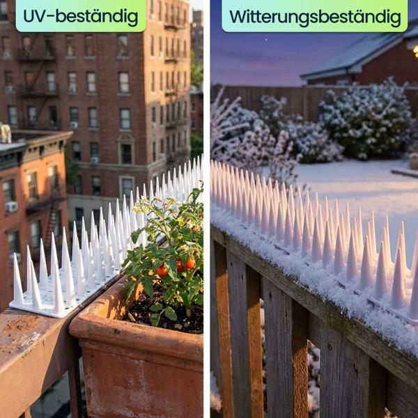 12er Set Taubenspikes Weiss 5,4m - Effektive Vogelabwehr aus Polycarbonat - 3-reihige Abwehrspikes gegen Tauben, Möwen, Marder, Katzen & Eichhörnchen