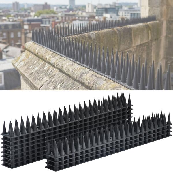 Lot de 12 pics anti-pigeons, noirs, 5,4 m – répulsifs efficaces en polycarbonate – 3 rangées de pointes contre pigeons, mouettes, martres, chats et écureuils