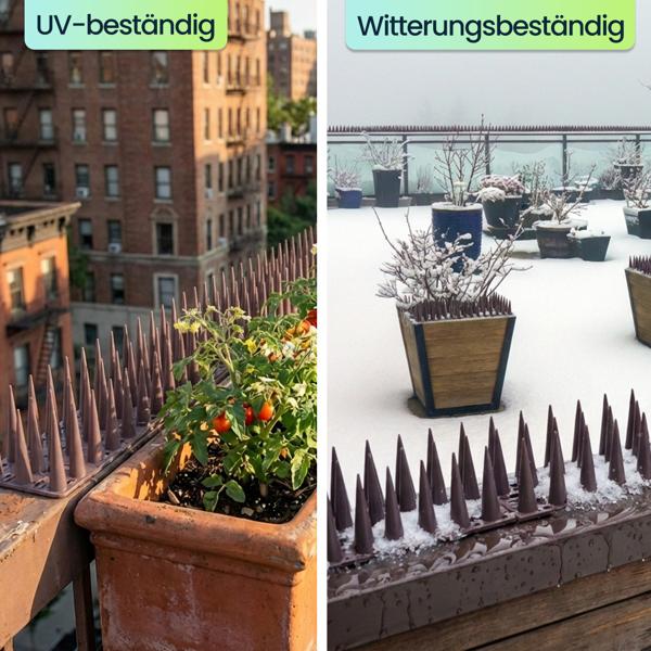 12er Set Taubenspikes Braun 5,4m - Effektive Vogelabwehr aus Polycarbonat - 3-reihige Abwehrspikes gegen Tauben, Möwen, Marder, Katzen & Eichhörnchen