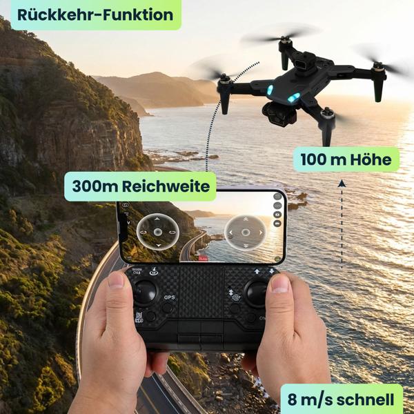 4K Drohne mit Kamera Schwenkbar C0 Zertifiziert Bürstenloser Motor Faltbar GPS Rückkehr Hinderniserkennung Follow-Me Live-Übertragung Waypoint App