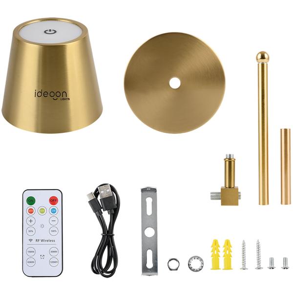 4 appliques LED sans fil avec télécommande – lampes dorées, intensité variable, chargement USB – minuterie et capteur tactile