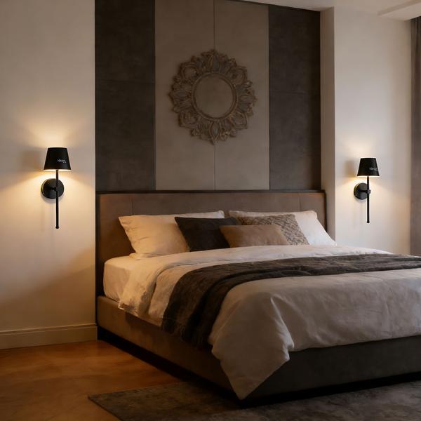 4 appliques LED sans fil avec télécommande – lampes noires, intensité variable, chargement USB – minuterie et capteur tactile