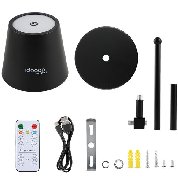 4 appliques LED sans fil avec télécommande – lampes noires, intensité variable, chargement USB – minuterie et capteur tactile