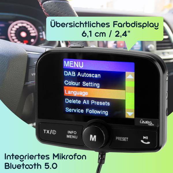 Einfach DAB+ über FM hören - 4in1 Kfz DAB Radio Empfänger mit Bluetooth 5.0, Freisprechanlage & FM Transmitter - Kristallklarer Digital-Sound im Auto