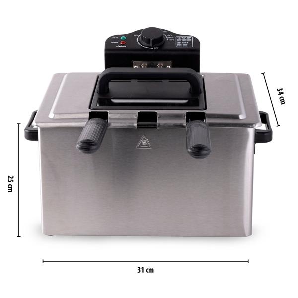 Premium Doppelkorb Fritteuse 5L Edelstahl – 2000W für schnelle, knusprige Ergebnisse - Profi Kaltzonen Fritteuse mit 3 Körben