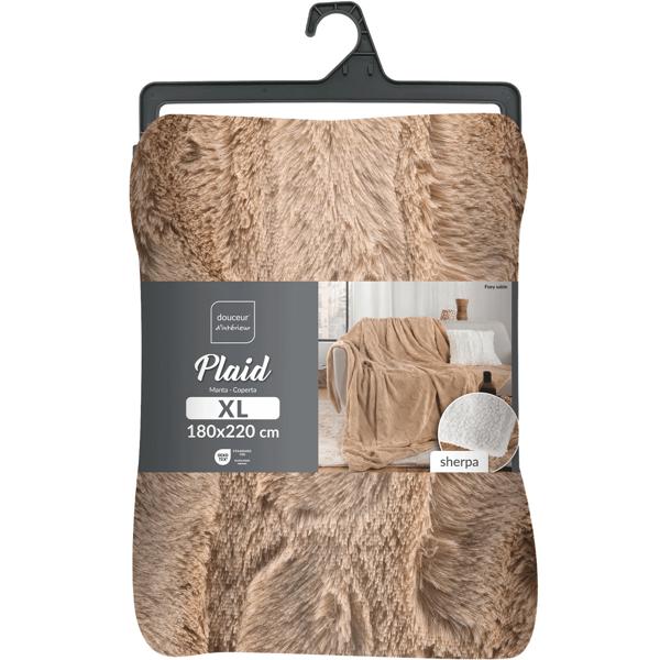 4er-Set Kuschelige Sofadecken 180 x 220 cm & 125 x 150 cm und 2 Flauschige Kuschelkissen 45 x 45 cm in Felloptik, Sandfarbe - Für Wohlfühl-Momente