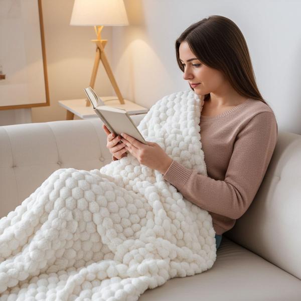 Elegante kuschelige Sofadecke, 180 x 220 cm, Weiss - Ideal als wärmender Begleiter für gemütliche Stunden auf dem Sofa oder als Tagesdecke