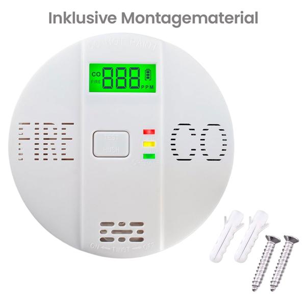 Sicherer CO & Rauchmelder Kombigerät Air-Guard Duo, 85dB. Zuverlässiger Brand- & Kohlenmonoxidalarm mit digitalem LCD, Test- & Stummschaltfunktion