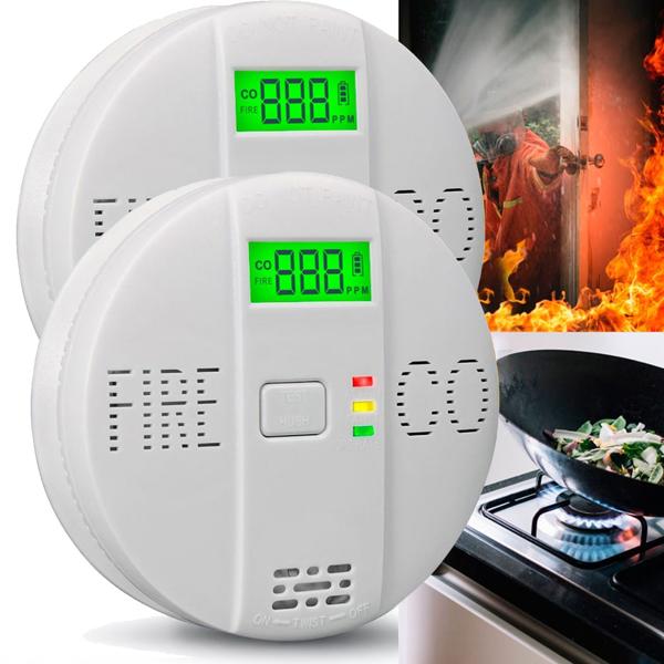 2er-Set Sicherer CO & Rauchmelder Kombigerät Air-Guard Duo, 85dB. Zuverlässiger Brand- & Kohlenmonoxidalarm mit digitalem LCD, Test- & Stummschaltfunktion