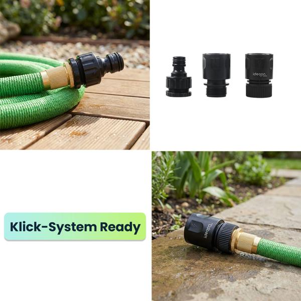 Dehnbarer Gartenschlauch 5 bis 15m mit Alu-Anschlüssen, Flexibler Wasserschlauch UV-beständig, 3-fache Ausdehnung, 3/4 Zoll Gold-Aluminium Gewinde