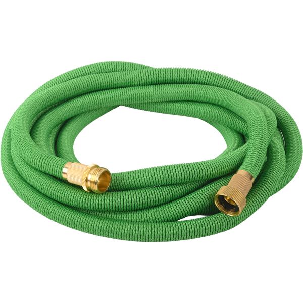 Dehnbarer Gartenschlauch 5 bis 15m mit Alu-Anschlüssen, Flexibler Wasserschlauch UV-beständig, 3-fache Ausdehnung, 3/4 Zoll Gold-Aluminium Gewinde