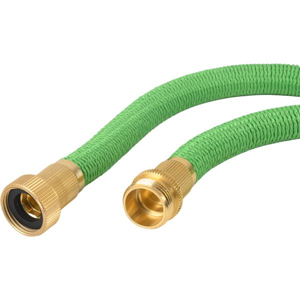 Dehnbarer Gartenschlauch 5 bis 15m mit Alu-Anschlüssen, Flexibler Wasserschlauch UV-beständig, 3-fache Ausdehnung, 3/4 Zoll Gold-Aluminium Gewinde